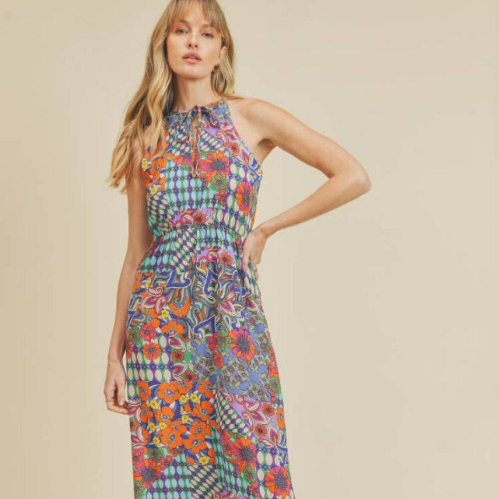 If She Loves Floral & Geometric Playful Dress - Made in the USA - NWT